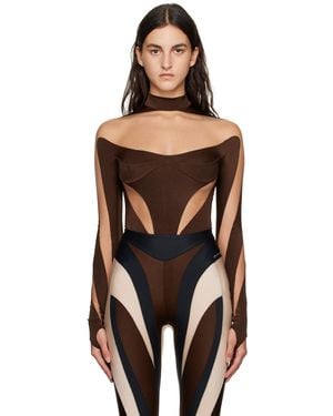 Mugler ブラウン Illusion ボディスーツ - ブラック