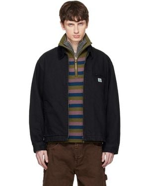 vowels Cord Collared Zip-Up Denim Jacket - Black