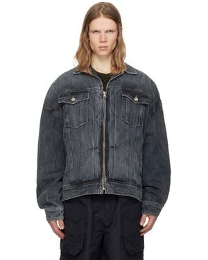 Juun.J グレー ジップアップ トラッカー デニムジャケット - ブラック
