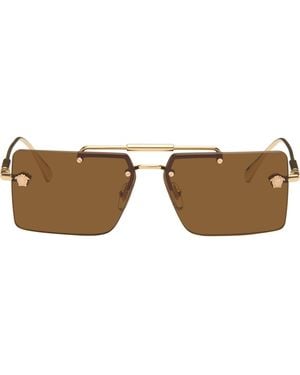 Versace Lunettes De Soleil Glam Dorées À Ferrures À Logo Medusa - Marron