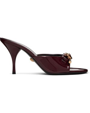 Versace Burgundy Opera Bow Patent Mule Heeled Sandals - Black