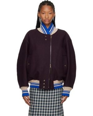 Dries Van Noten Blouson Aviateur Mauve En Laine - Bleu
