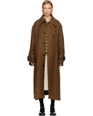 Ami Paris Tan Wool Belted Mac Coat - Brown