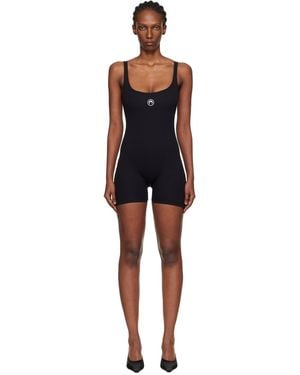 Marine Serre Moon Logo Ribbed Jersey Short Jumpsuit - Black