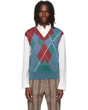 Vivienne Westwood Burgundy & Argyle Vest - Blue
