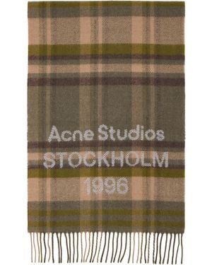 Acne Studios Khaki & Wide Check Logo Scarf - Green