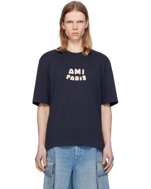 Ami Paris ネイビー Patch コットン Tシャツ - ブルー