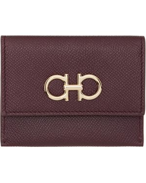 Ferragamo Burgundy Gancini Credit Card Holder - Purple