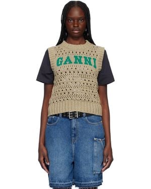 Ganni トープ コットン ミックス ベスト - ブルー