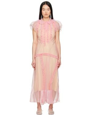 Simone Rocha ピンク ラッフル フリル マルチシーム マキシワンピース - ブラック