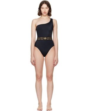 Versace ブラック グレカ ボーダー ワンピース スイムウェア