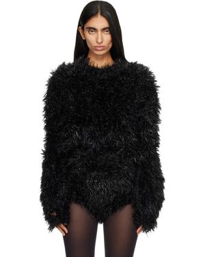 Junya Watanabe Pull Scintillant Noir À Col Ras Du Cou