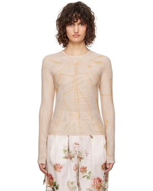 OPEN YY Ribbon Print Mesh Long Sleeve T-Shirt - Multicolour