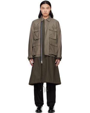 Sacai トープ＆カーキ Wtapsエディション Cotton Back Satin コート - ブラック