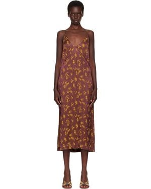 Dries Van Noten Burgundy Jacquard Midi Dress - Brown