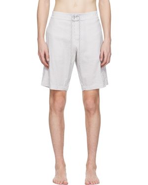 Thom Browne Grey Stripe Swim Shorts - White