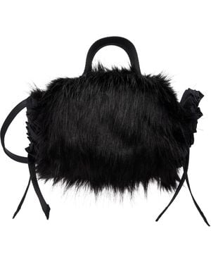 Simone Rocha Mini Faux Fur Double Ribbon Rosette Bag - Black