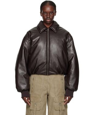 Acne Studios ブラウン フェイクレザー パデッド ボンバージャケット