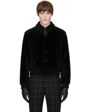Ernest W. Baker Shawl Collar Shearling Bomber Jacket - Black