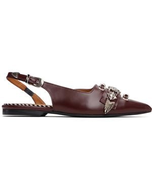 Toga Burgundy Metal Belt Flats - Black