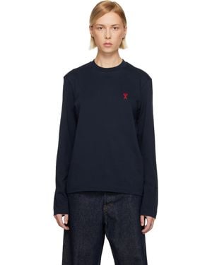 Ami Paris Cotton Ami De Coeur Long Sleeves T-Shirt - Black