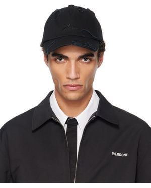 we11done Destroyed Logo Embroidered Cap - Black