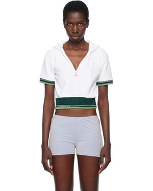 Tシャツ・カットソー CASABLANCA TEXTURED VELVET TENNIS CROPPED SHIRT CASABLANCA Cropped Tennis Shirt With Zip-Up Front in White