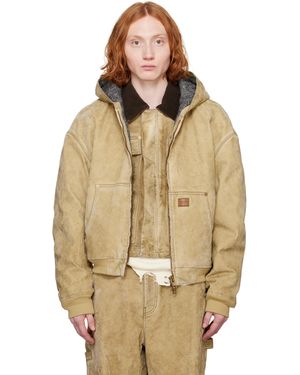 Alexander Wang Tan Rounded Zip Front Hooded Faux-Suede Jacket - Natural