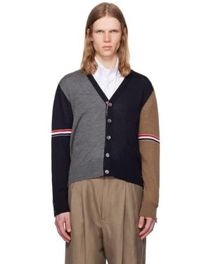 Thom Browne Fun Mix Jersey Relaxed V Neck Cardigan - Blue