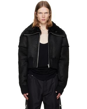 Rick Owens Tower Flight Cropped Leather Jacket - Black