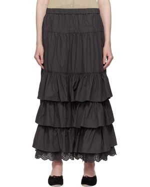 OPEN YY Rolled Waist Tiered Midi Skirt - Black