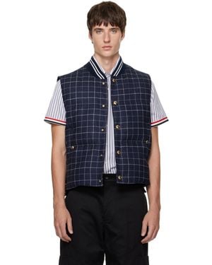 Thom Browne Down Snap-Front Windowpane Tweed Vest - Blue