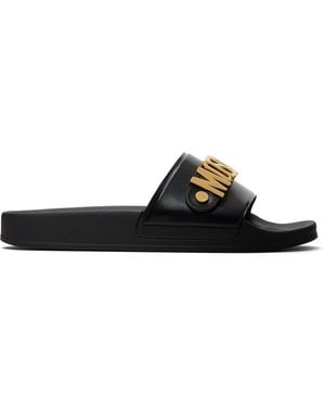 Moschino Lettering Logo Pool Slides - Black