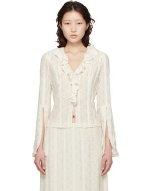 Anna Sui Off- Floral Ruffle Stretch Lace Blouse - White