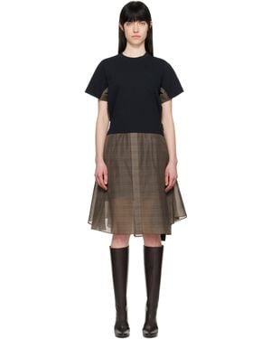 Sacai Spun Organza & Cotton Jersey Midi Dress - Black