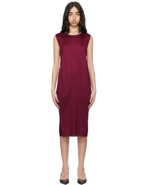 Pleats Please Issey Miyake Burgundy Monthly Colours March Midi Dress - Red