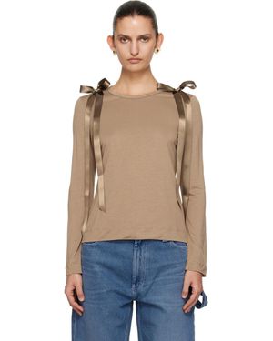 Simone Rocha T-Shirt À Manches Longues Brun Clair À Boucles Prolongées En Ruban - Bleu