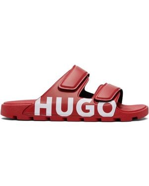 HUGO Double-Touch Closure Straps Logo Sandals - Red