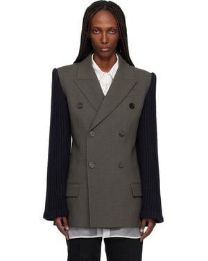 Jean Paul Gaultier Khaki & 'The Bi-Material Suit' Blazer - Black