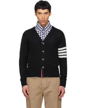 Thom Browne Merino Wool 4-Bar Classic V-Neck Cardigan - Black