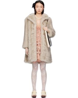 Valentino ベージュ ボタン フェイクファー コート - ブラック