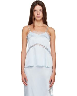 R2W Camisole Sans Manches Milena Bleue En Soie À Garnitures En Dentelle