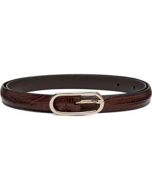Anderson's Tan Super Skinny Lizard Leather Oval Buckle Belt - Black