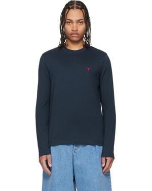 Ami Paris Cotton Ami De Coeur Long Sleeves T-Shirt - Blue