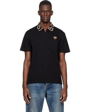 Versace Embroidered Cotton Piqué Polo - Black