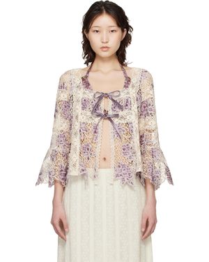 Anna Sui Off- Medallion Floral Lace Tie Blouse - Natural