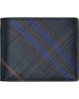 Burberry Portefeuille À Deux Volets Bleu Marine À Carreaux