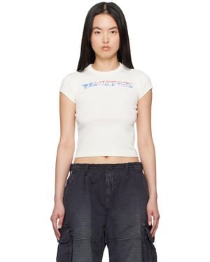 T By Alexander Wang オフホワイト ディストレスロゴ Tシャツ - ブラック