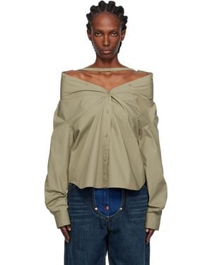 Pushbutton Khaki Dropped Shoulder Shirt - Multicolour