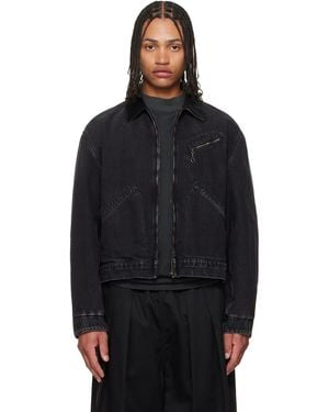 Maison Margiela Corduroy Collar Faded Denim Jacket - Black